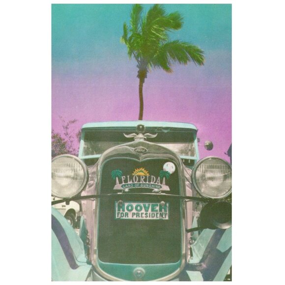 Postcard Florida Land of Sunshine "Hoover for President Model T like car old - Picture 1 of 2